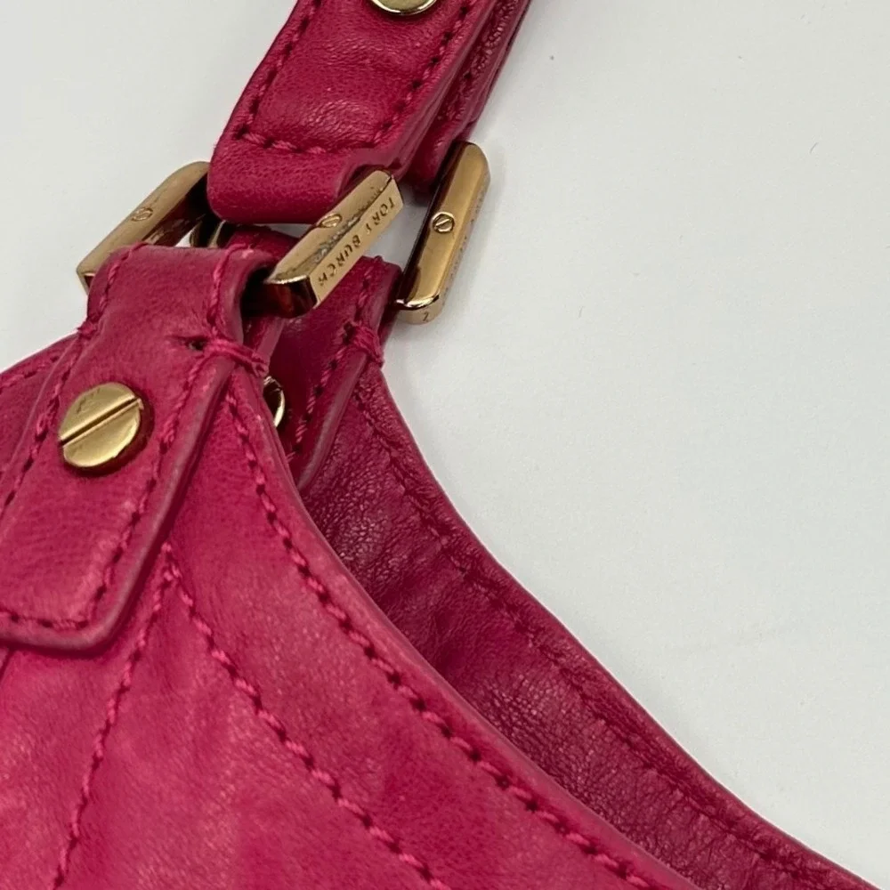 Tory Burch Magenta Leather‎ Tote Shoulder Bag Gold Logo Accent Chic